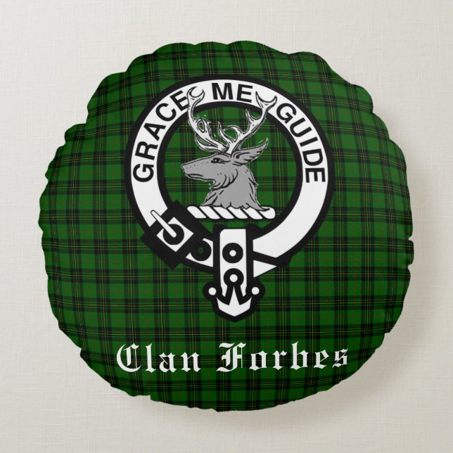 Coussins Ronds Clan Forbes Tartan et Insigne de crête (Devant)