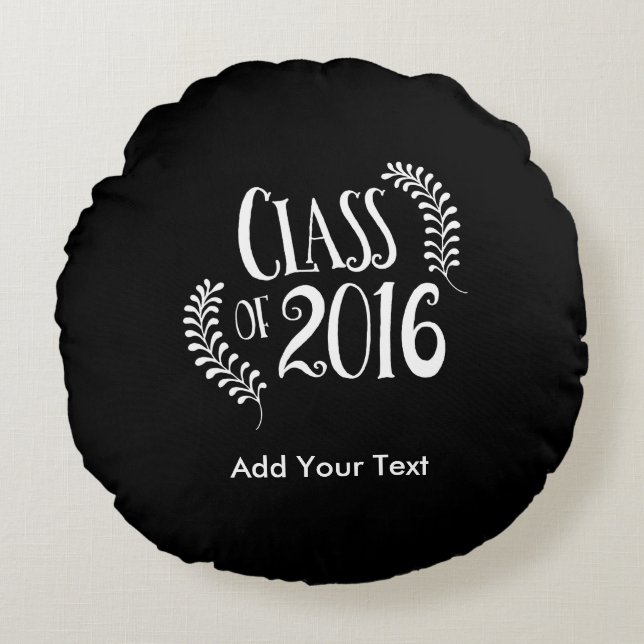 Coussins Ronds Classe de 2016 noirs et blancs gothiques (Devant)