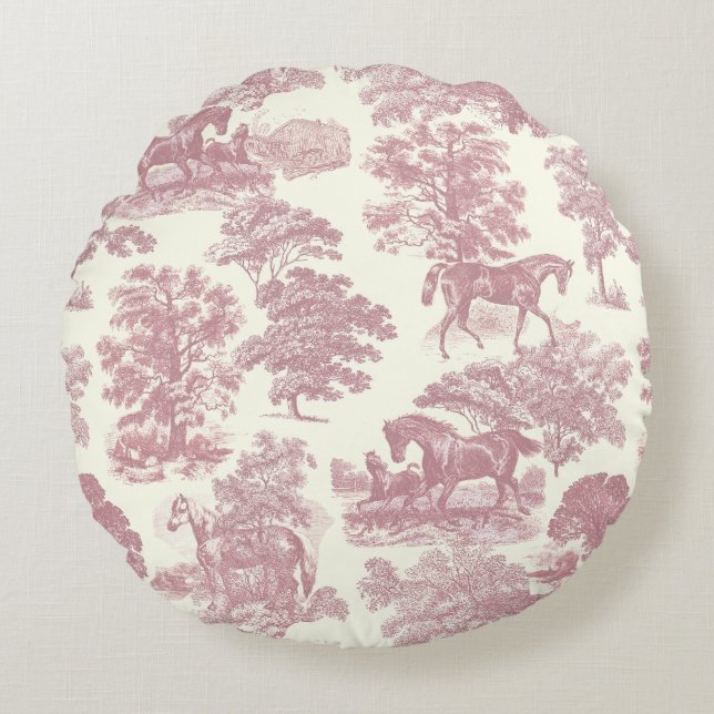 Coussins Ronds Classé Élégant Chic Rose Cheval Toile de campagne (Devant)