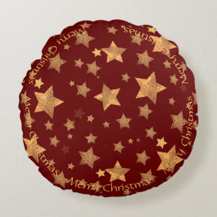 Coussins Ronds Classic Elegant Vintage Red Golden Stars Pattern