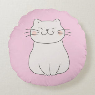 Coussins Ronds Classique Cute Chic Simple Chat Blanc Dessin sur R