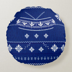 Coussins Ronds Classique tricot flocon de neige nordique bleu cob