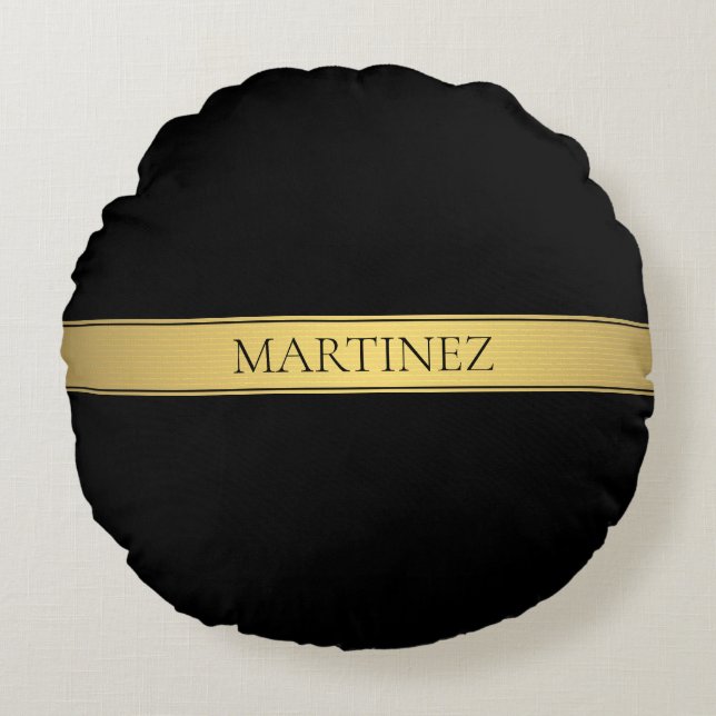 Coussins Ronds Classy Faux Gold Stripe & Black Arrière - plan ou  (Devant)