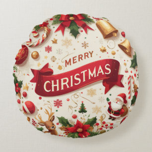 Coussins Ronds Cloche de Noël scintillante Santa