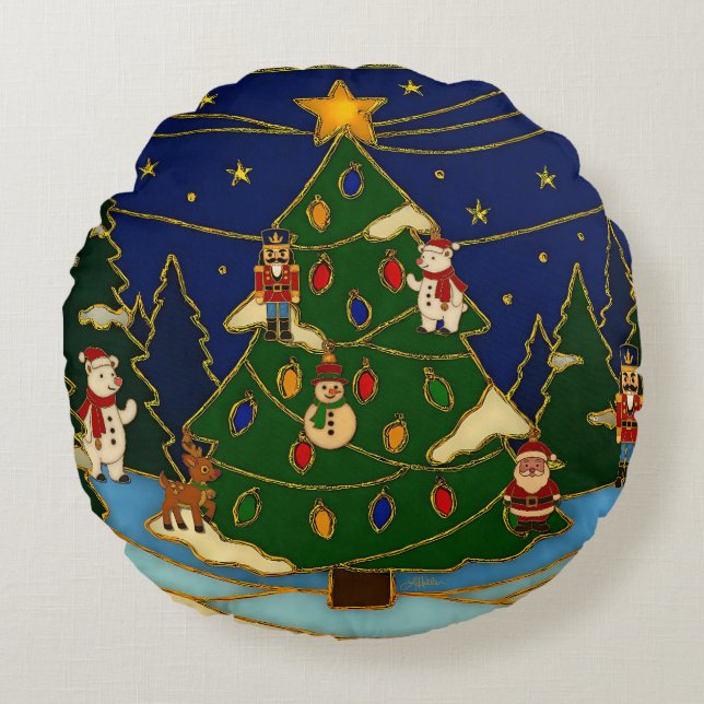 Coussins Ronds Cloisonne Art Whimsical Forest Classic Christmas  (Devant)