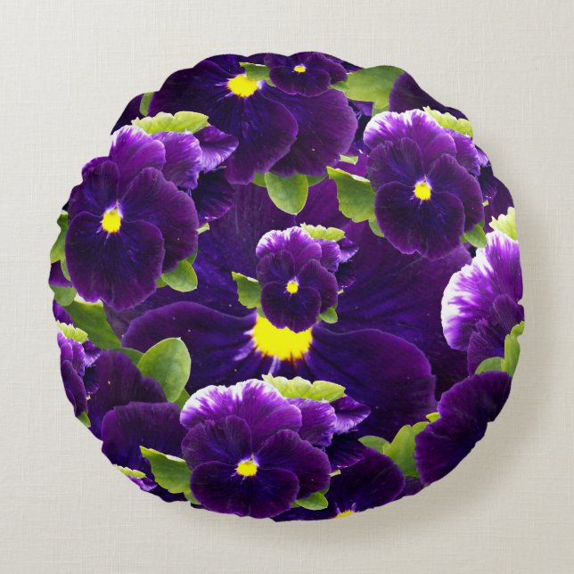Coussins Ronds Clusters de Pansy Profond Violet : Beauté majestue (Devant)