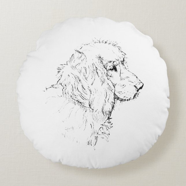 Coussins Ronds Cocker Spaniel – Dessin au trait minimaliste de ch (Devant)