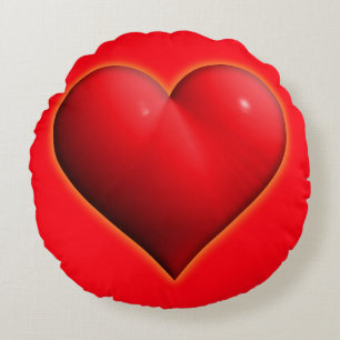 Coussins Ronds Coeur rouge 3-D brillant