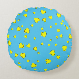 Coussins Ronds Coeurs jaunes sur bleu