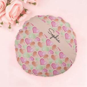 Coussins Ronds Coeurs mignons colorés Motif d'aquarelle