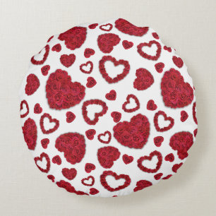 Coussins Ronds Cœurs Motif Roses Rouges Minimaliste