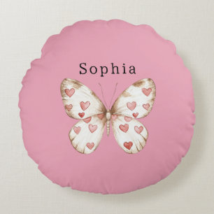 Coussins Ronds Coeurs papillons Nom personnalisé