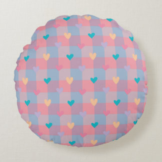 Coussins Ronds Cœurs pastel à motif à damier – Joli sans couture