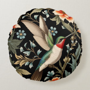 Coussins Ronds Colibri magnifique sur fond floral sombre