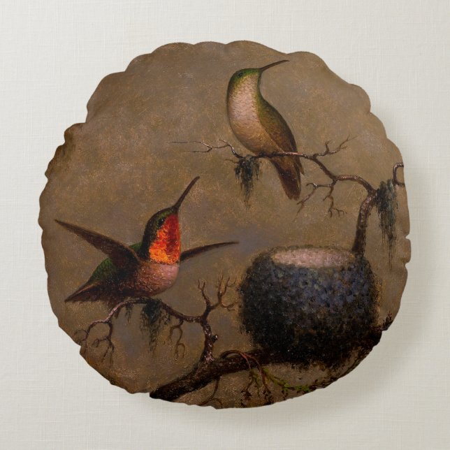 Coussins Ronds Colibri oiseau nid victorien de la haie (Devant)