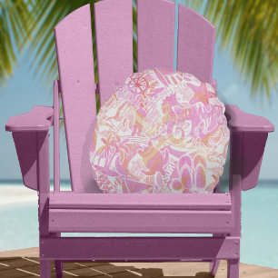 Coussins Ronds Collage de plage nautique Hot Pink ID840