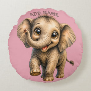 Coussins Ronds Collection Bébé Animal Mignon Actif Éléphant Rose