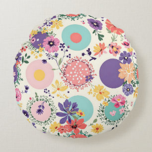 Coussins Ronds Coloré Floral et géométrique Vintage Boho Motif