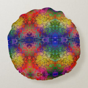 Coussins Ronds Colorée Jaune Orange Purple Mosaïque Abstraite
