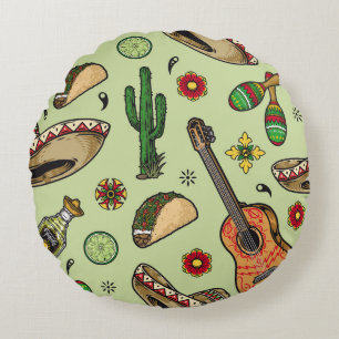 Coussins Ronds Colorful mexican fiesta vintage seamless pattern w