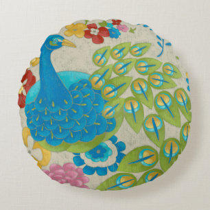 Coussins Ronds Colorful Peacock et Fleurs