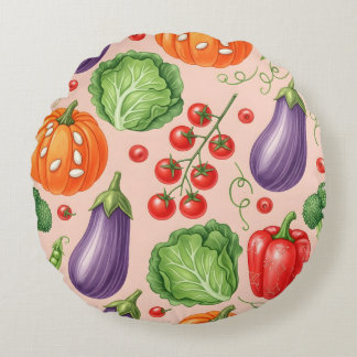 Coussins Ronds Colorful Vegetable Pattern Illustration