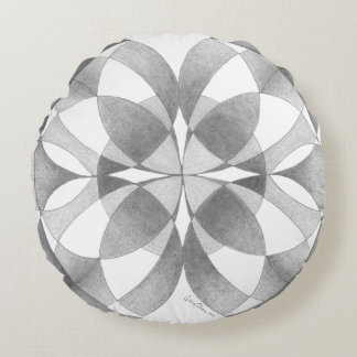 Coussins Ronds "Compassion & Balance" Mandala, noir, gris, blanc