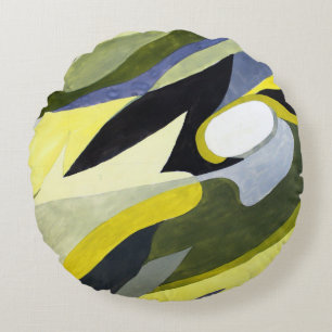 Coussins Ronds Composition Gouache Abstraite : Jaune, Gris, Noir.