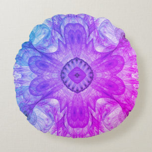 Coussins Ronds Conception Abstraite fractale rose et bleu