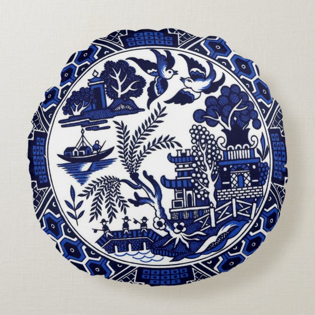 Coussins Ronds Conception bleue classique de la Chine de saule (Devant)