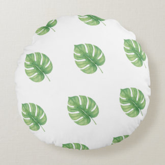 Coussins Ronds Conception de feuille de Monstera verte. 