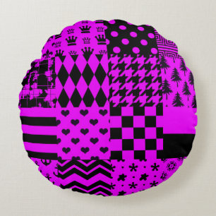 Coussins Ronds Conception de Patchwork Motifs mélangés violet noi