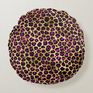 Coussins Ronds Conception de série Leopard violet et or 4