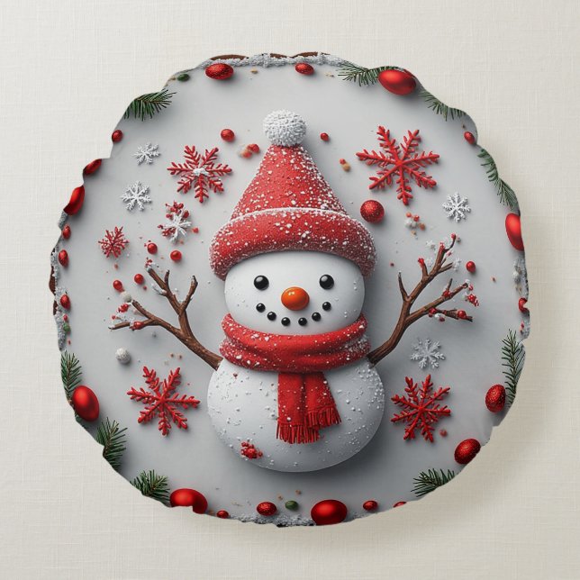 Coussins Ronds Conception Festive de Snowman avec décorations de  (Devant)
