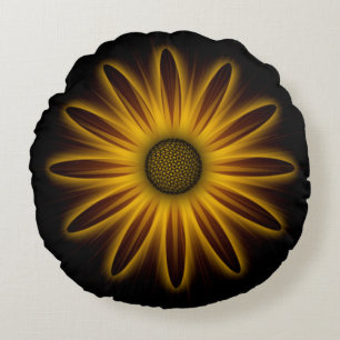 Coussins Ronds Conception Tournesol Néon Sur Fond Noir