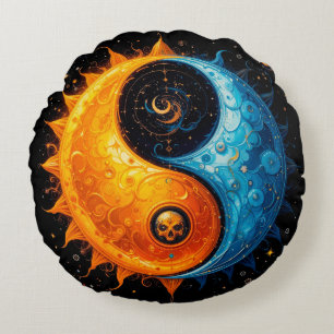 Coussins Ronds Conception Yin Yang représentant le soleil et la l