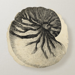 Coussins Ronds Conque noire et blanche vintage Shell