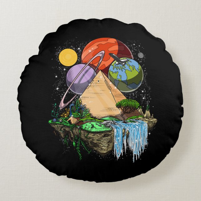 Coussins Ronds Conspiration antique égyptienne d'aliens d'espace (Devant)