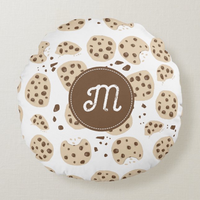Coussins Ronds Cookies à chips chocolat Motif Monogramme (Devant)