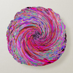Coussins Ronds Cool Abstrait rétro rose chaud et rouge floral tor