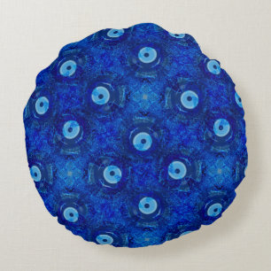 Coussins Ronds Cool, art numérique moderne de bleu mauvais oeil m