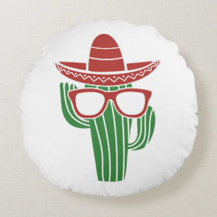 Coussins Ronds Cool cactus mascot with sombrero hat and glasses i