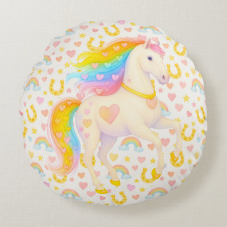 Coussins Ronds Cooper & Cody — Rainbow Horses Throw Pillow