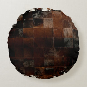 Coussins Ronds Copie bronzage de patchwork de peau de vache
