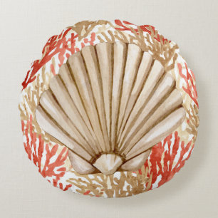 Coussins Ronds Coquillage Corail Orange Beige 