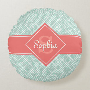 Coussins Ronds Corail monogramme et Motif diamant de menthe