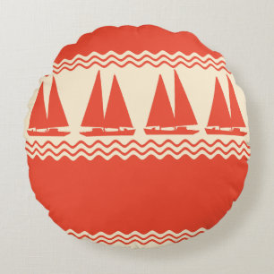 Coussins Ronds Coral Nautique Bateau À Voilier Côtière Stripes