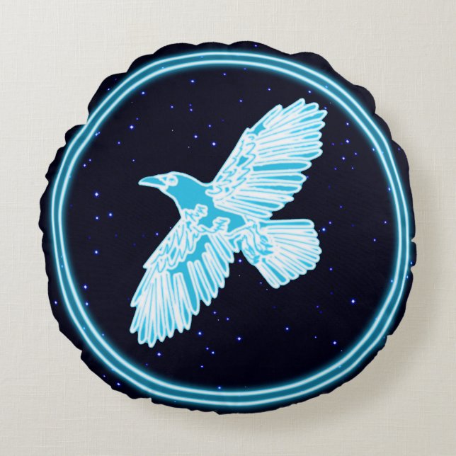 Coussins Ronds Corbeau bleu sur étoiles (Devant)