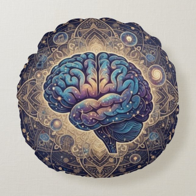 Coussins Ronds Cosmic Mind Mandala – Abstract Brain Art (Devant)