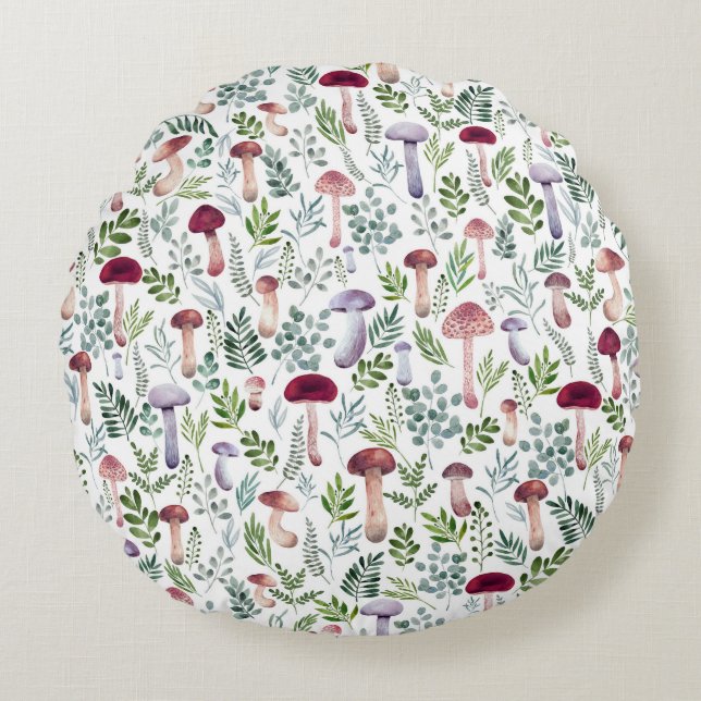 Coussins Ronds Cosy Watercolor Champignons Motif   (Devant)